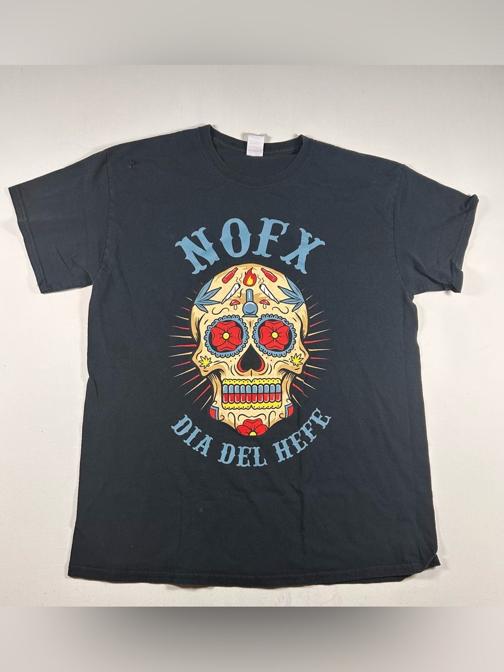 Rare Vintage NOFX Y2k Dia Del Hefe Shirt Mens Large Black Faded Distressed